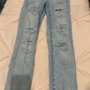 American Eagle Outfitters Light Blue Distressed Skinny Jegging